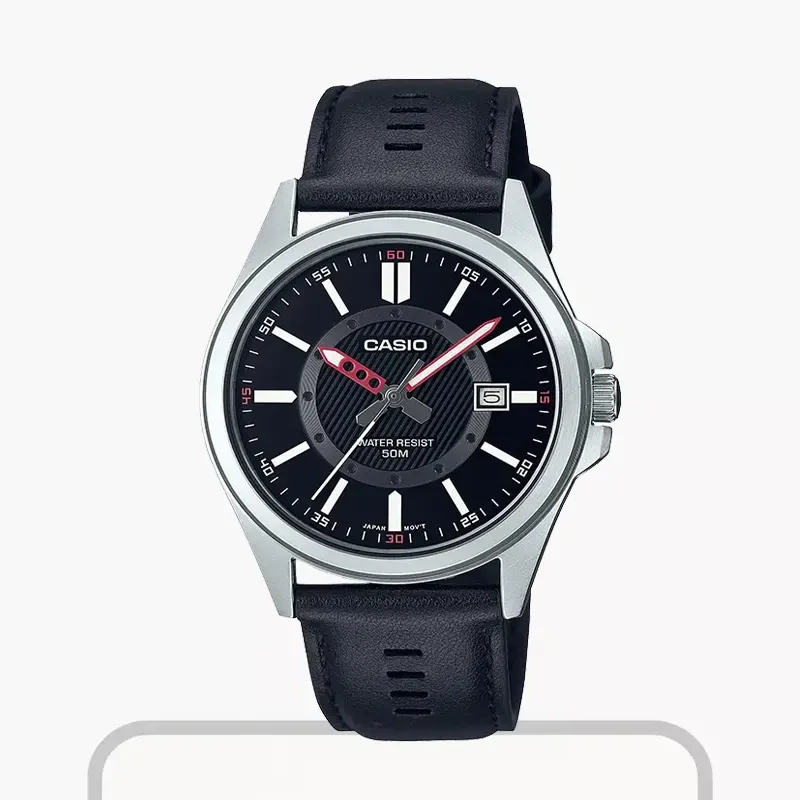 Casio Genuine Leather Black Dial Men's Watch | MTP-E700L-1EVDF